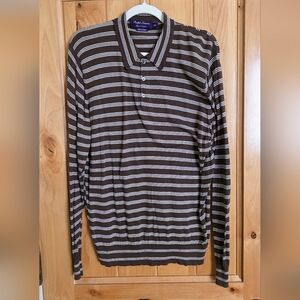 Ralph Lauren Purple Label Brown and White Striped Crewneck Sweater